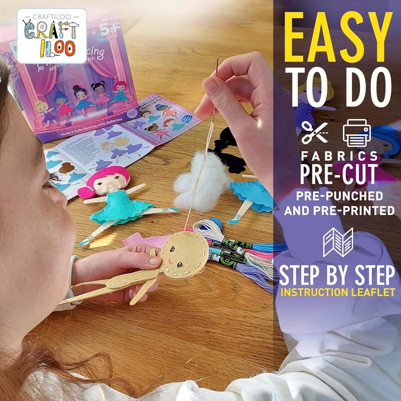 CRAFTILOO Ballerina Dancers Sewing Kit for Kids, Fun and Educational Craft Set for Boys and Girls Age 5-12, Sew Your Own Felt Ballerina Craft Kit for Beginners (Ballerina Kit) - Image 5